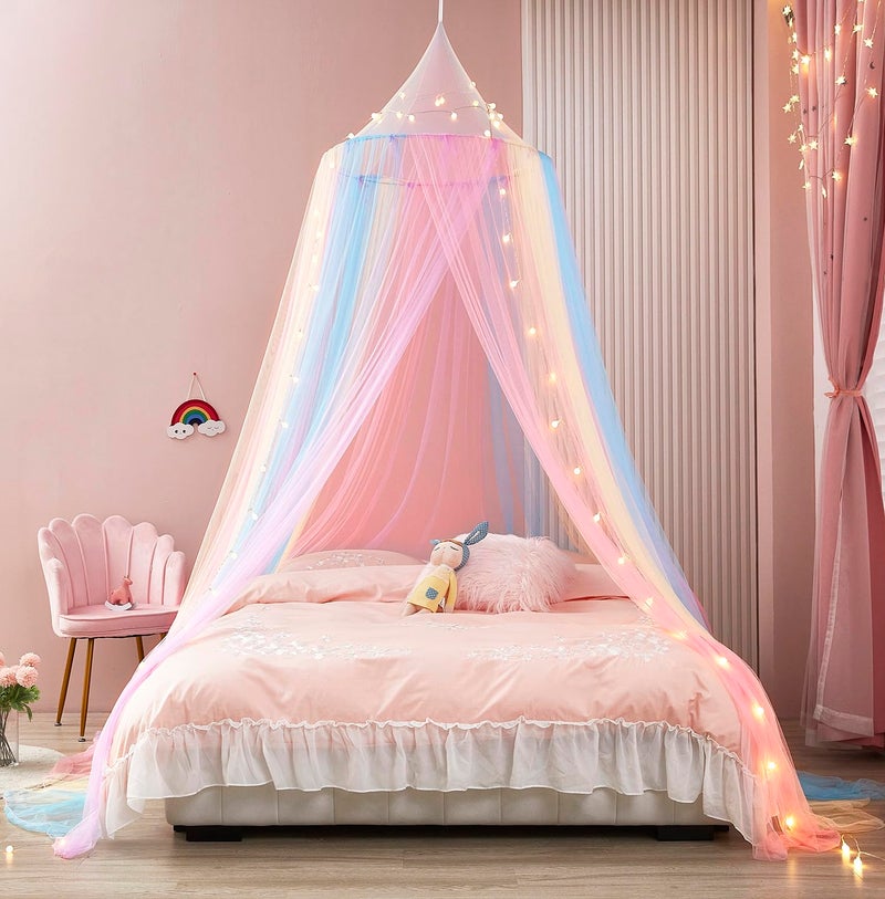 Nattey Rainbow Bed Canopy with Lights - Mosquito Netting for Twin, Single, Full, Queen & King Size Beds - Decor for Girls' Rooms - Image 4