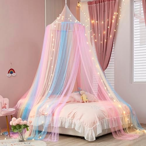 Nattey Rainbow Bed Canopy with Lights - Mosquito Netting for Twin, Single, Full, Queen & King Size Beds - Decor for Girls' Rooms - Image 3
