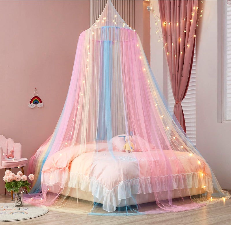 Nattey Rainbow Bed Canopy with Lights - Mosquito Netting for Twin, Single, Full, Queen & King Size Beds - Decor for Girls' Rooms - Image 5
