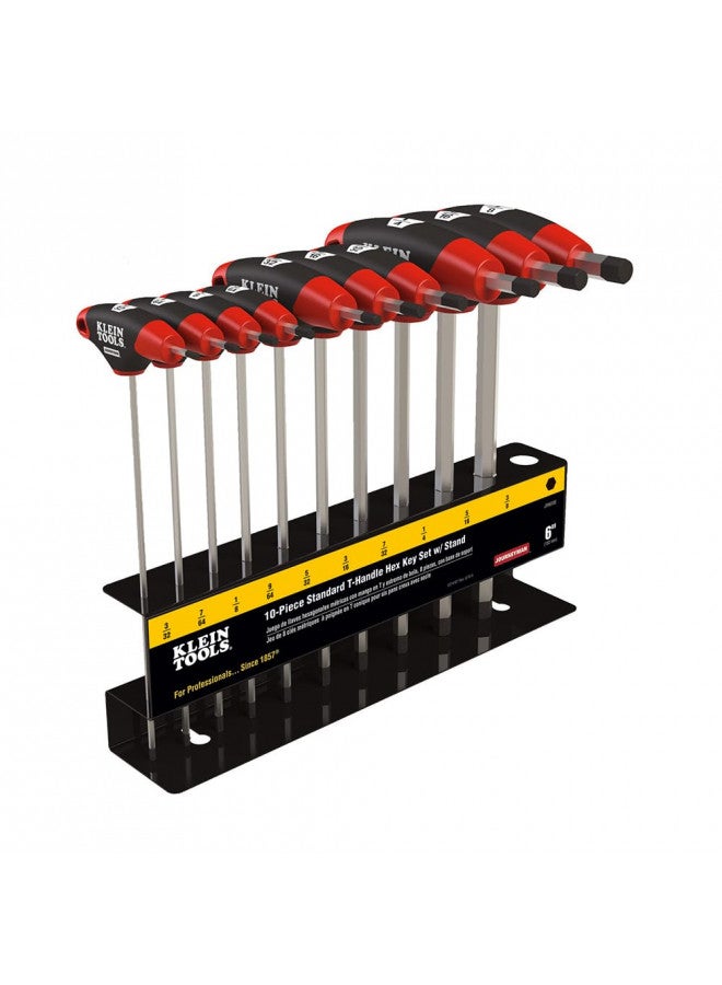 Klein Tools JTH610E T-Handle Hex Key Set, SAE Inch Sizes Allen Wrench Set with 6-Inch Blades, Stand Included, 10-Piece - Image 1