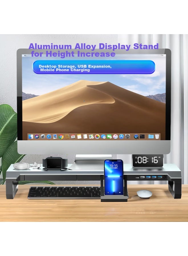 ICE COOREL Kurei Bingzun T2 Monitor Riser Stand, Usb3.0 Expansion, Computer Desk Stand, Desktop Keyboard Storage Rack, Laptop Aluminum Alloy Stand With Pd Fast Charging, Rgb Lights - Image 4