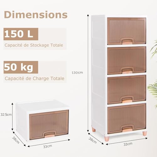 EXVITO Plastic Cupboard for Storage - Collapsible Wardrobes for Clothes | Almirah for Clothes | Folding Storage Box | Stackable Storage Bins with Door Space Saving Closet (Beige-A, 5 Tier) - Image 2