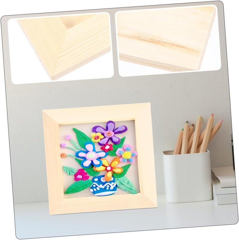 5pcs 12x12cm Unfinished Wood Photo Frames Wooden Clay Picture Frames for 3-dimensional Painting Crafts Pine Wood Light Color Decorative for Artwork Display - Image 4