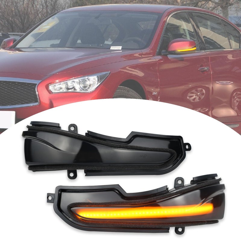 BINQIGOO 2pcs Smoked Lens Side Mirror Marker Lights LED Dynamic Turn Signal Indicator Lamp Assembly Compatible with Infiniti Q30 Q50 Q60 Q70 QX50 QX60 QX70