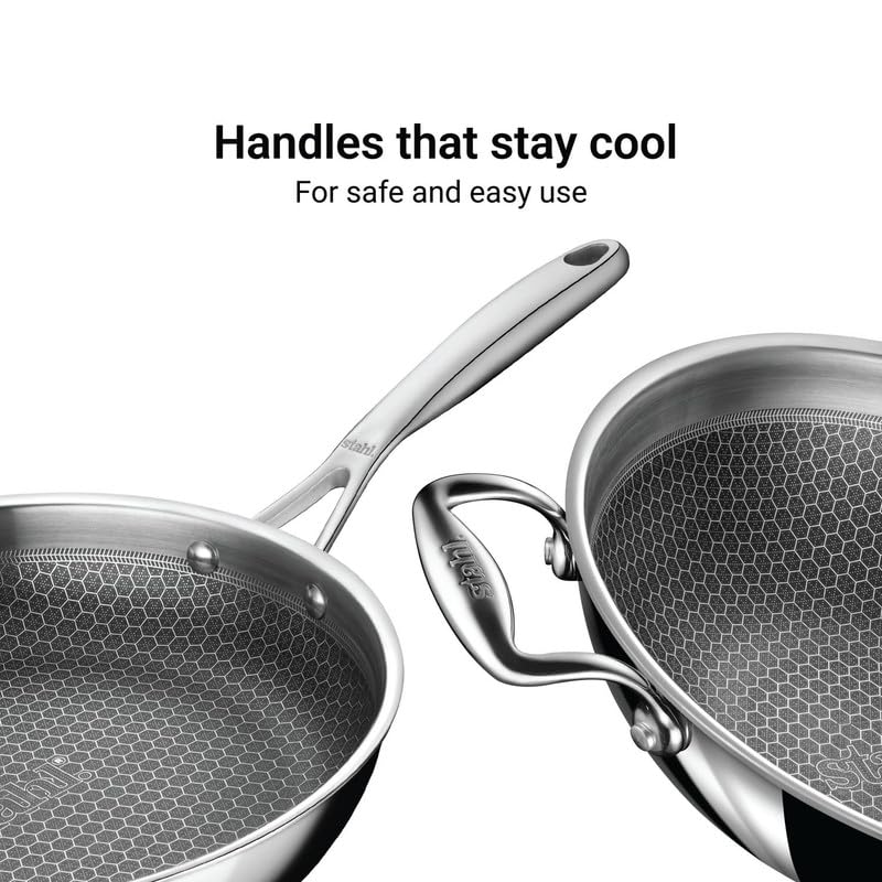 Stahl Artisan Hybrid 3 Piece Triply Stainless Steel Cookware Set | Kadhai 24cm + Fry Pan 24cm + Stainless Steel Lid | Induction & Gas Compatible | Non-Stick Honeycomb Hybrid Cookware Combo - Image 4