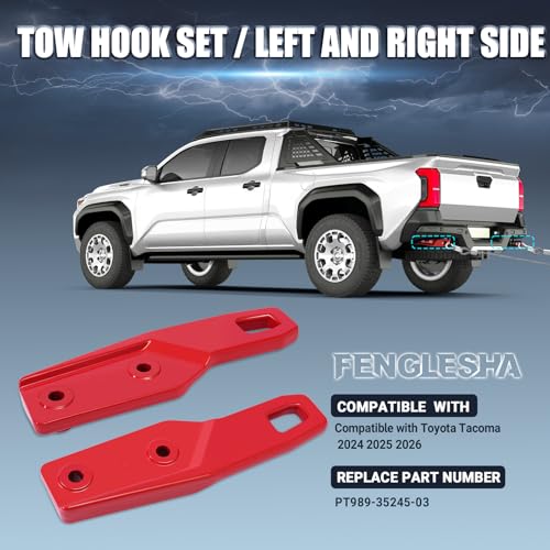 Fenglesha Rear Tow Hooks Compatible with Toyota Tacoma 2024 2025 2026, Red Left and Right - Image 4