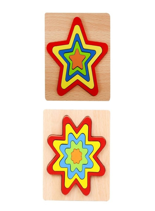 VIANZ Wooden Shape Sorting Puzzle Vibrant Colors Toddlers Activities Preschool Learning Early Educational Birthday Gift Travel for Kids Age 1 2 3 4 (Combo of 2 (Star & 8 Point Star)) - Image 1