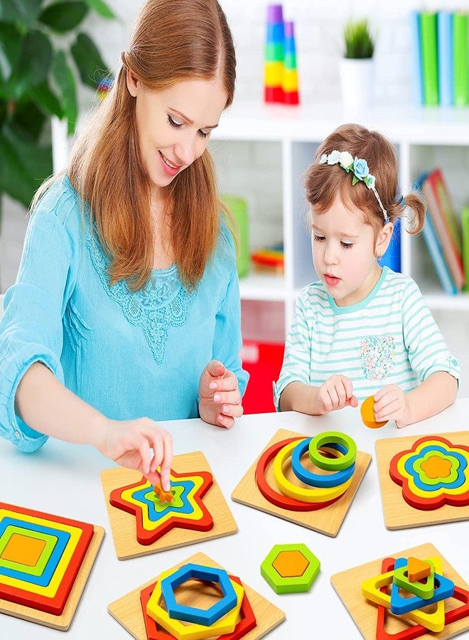 VIANZ Wooden Shape Sorting Puzzle Vibrant Colors Toddlers Activities Preschool Learning Early Educational Birthday Gift Travel for Kids Age 1 2 3 4 (Combo of 2 (Star & 8 Point Star)) - Image 3