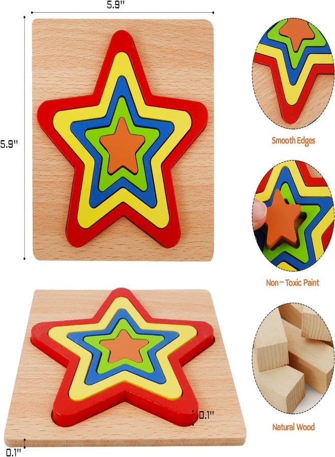 VIANZ Wooden Shape Sorting Puzzle Vibrant Colors Toddlers Activities Preschool Learning Early Educational Birthday Gift Travel for Kids Age 1 2 3 4 (Combo of 2 (Star & 8 Point Star)) - Image 2