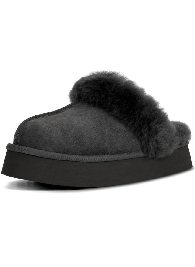 OOW Fuzzy Platform Slippers for Women Cozy Womens Platform Slippers Winter House Slippers for Women Indoor and Outdoor Black, 39 EU - Image 1