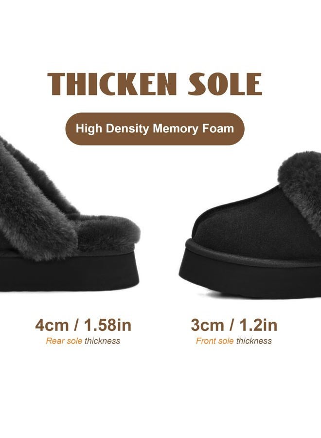 OOW Fuzzy Platform Slippers for Women Cozy Womens Platform Slippers Winter House Slippers for Women Indoor and Outdoor Black, 39 EU - Image 5