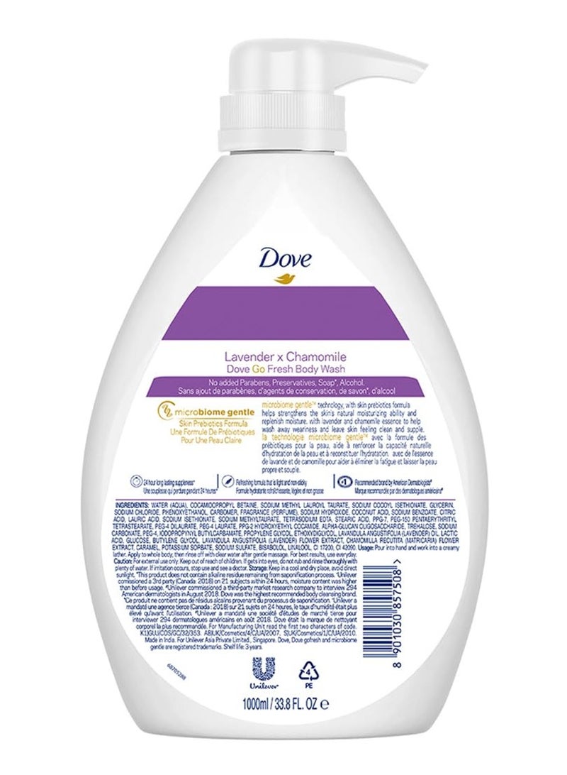 دوف زجاجة مضخة غسول الجسم جو فريش من دوف باللافندر والبابونج مع رائحة زهور مريحة، منظف لطيف ومعتدل للجسم لبشرة مغذية وناعمة، قفل رطوبة 24 ساعة، 1 لتر - Image 4