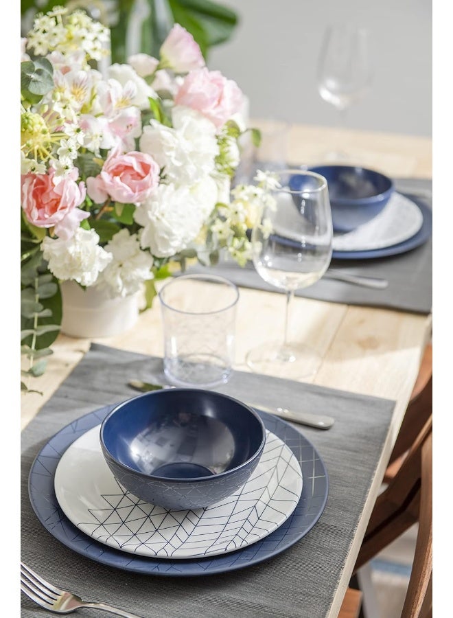 bzyoo 12 Piece Melamine Dinnerware Set  Durable Dishwasher Safe Plates and Bowls  Dinning Parties Camping Dish Set Spidy Blue Collection - Image 2