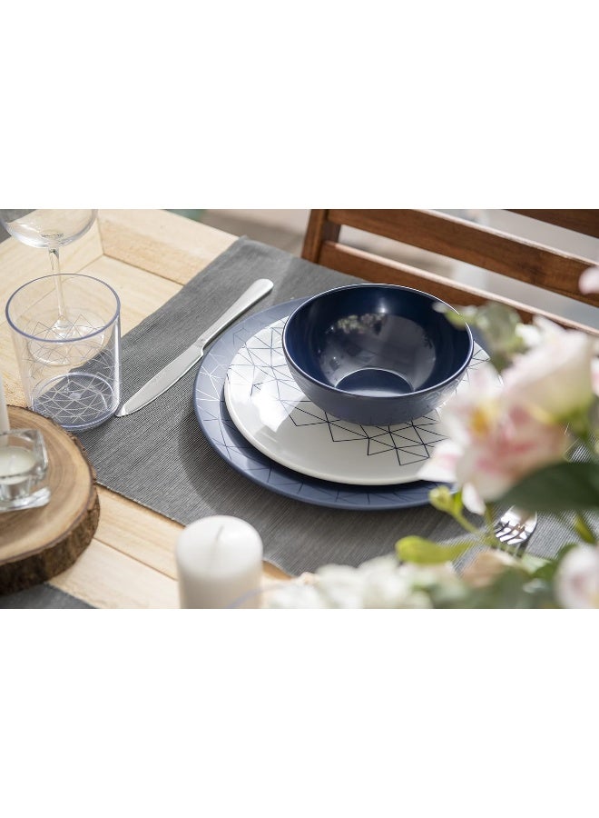 bzyoo 12 Piece Melamine Dinnerware Set  Durable Dishwasher Safe Plates and Bowls  Dinning Parties Camping Dish Set Spidy Blue Collection - Image 4