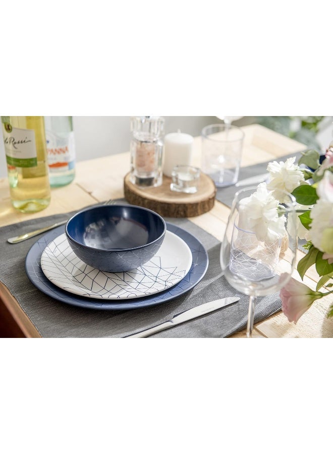bzyoo 12 Piece Melamine Dinnerware Set  Durable Dishwasher Safe Plates and Bowls  Dinning Parties Camping Dish Set Spidy Blue Collection - Image 3