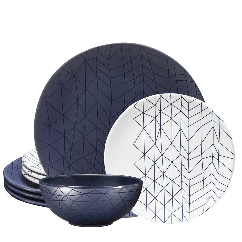 bzyoo 12 Piece Melamine Dinnerware Set  Durable Dishwasher Safe Plates and Bowls  Dinning Parties Camping Dish Set Spidy Blue Collection - Image 1