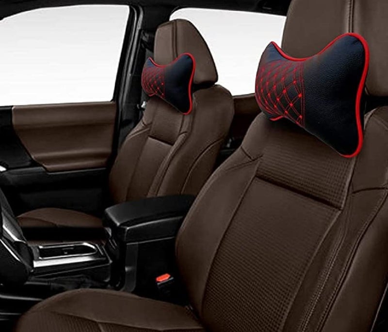 Aksmit Car Neck Rest Pillow/Cushion Durable Diamond Headrest, Breathable Neck Support, Long Drives Car Seat Accessory, SUVs, Trucks, Sedans, All Vehicles Compatible Black/Red - Set of 2 Pieces - Image 3