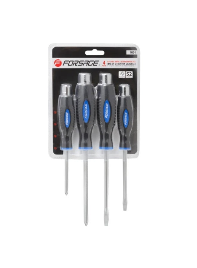Magnetic go-through screwdriver set "profi" 4pcs (sl:5.5x100,6.5x125mm; ph:1x75,2x125mm), in blister