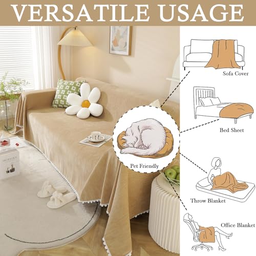 HANDONTIME Khaki Couch Covers for Sectional Sofa L Shape Cute Loveseat Covers Dog Cover Covers, Sofa Covers for 3 Cushion Couch Chenille Sofa Slipcover Soft Sofa Cover for Sectional Sofa, 71" X118" - Image 5