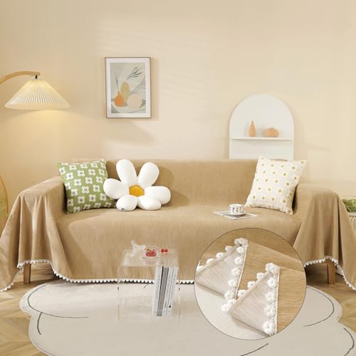 HANDONTIME Khaki Couch Covers for Sectional Sofa L Shape Cute Loveseat Covers Dog Cover Covers, Sofa Covers for 3 Cushion Couch Chenille Sofa Slipcover Soft Sofa Cover for Sectional Sofa, 71" X118" - Image 1