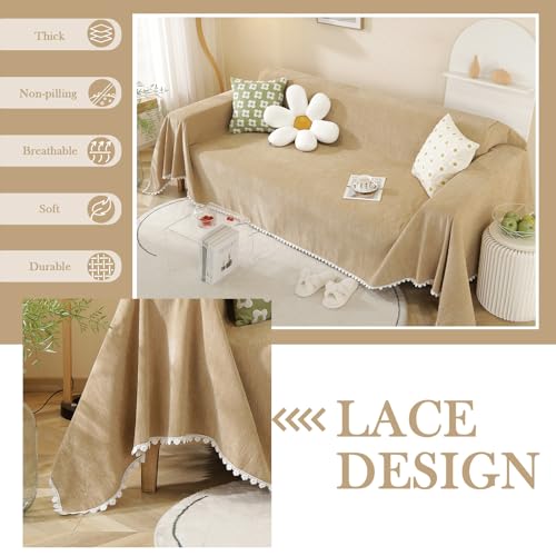 HANDONTIME Khaki Couch Covers for Sectional Sofa L Shape Cute Loveseat Covers Dog Cover Covers, Sofa Covers for 3 Cushion Couch Chenille Sofa Slipcover Soft Sofa Cover for Sectional Sofa, 71" X118" - Image 2