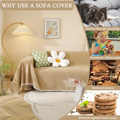 HANDONTIME Khaki Couch Covers for Sectional Sofa L Shape Cute Loveseat Covers Dog Cover Covers, Sofa Covers for 3 Cushion Couch Chenille Sofa Slipcover Soft Sofa Cover for Sectional Sofa, 71" X118" - Image 4