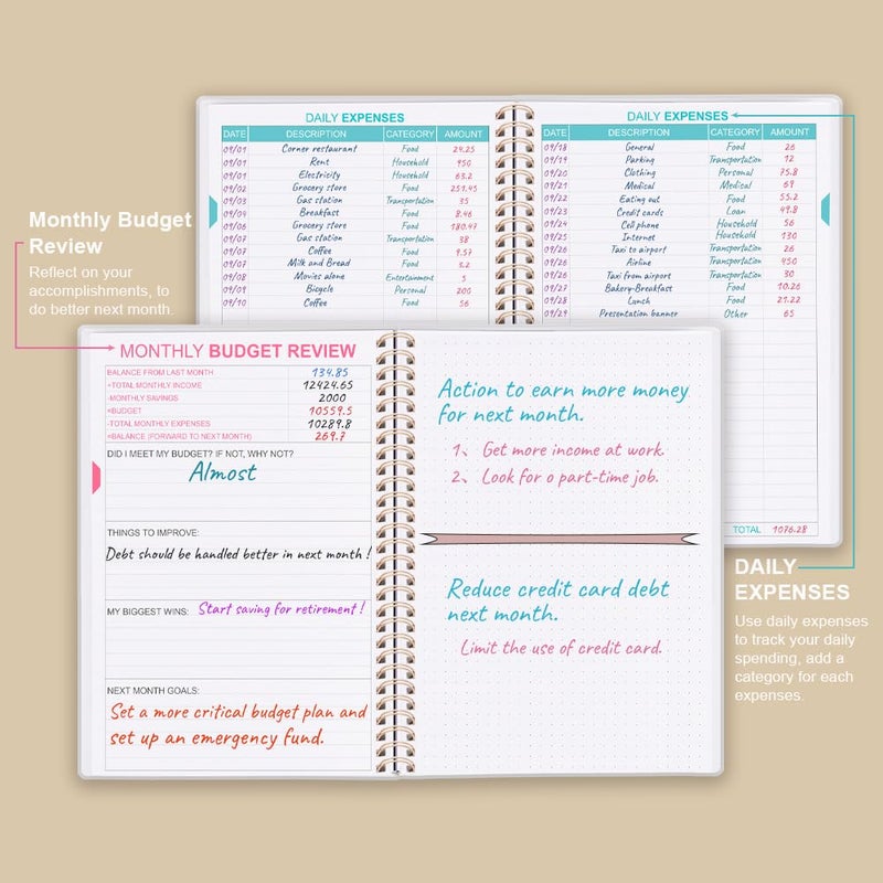 Getvow Budget Planner - Monthly Budget Book with Expense Tracker Notebook, Undated 12 Month Bill Organizer & Finance Planner to Manage Your Money, Account Book with Colorful Tabs, 5.8" x 8.5", Beige - Image 3