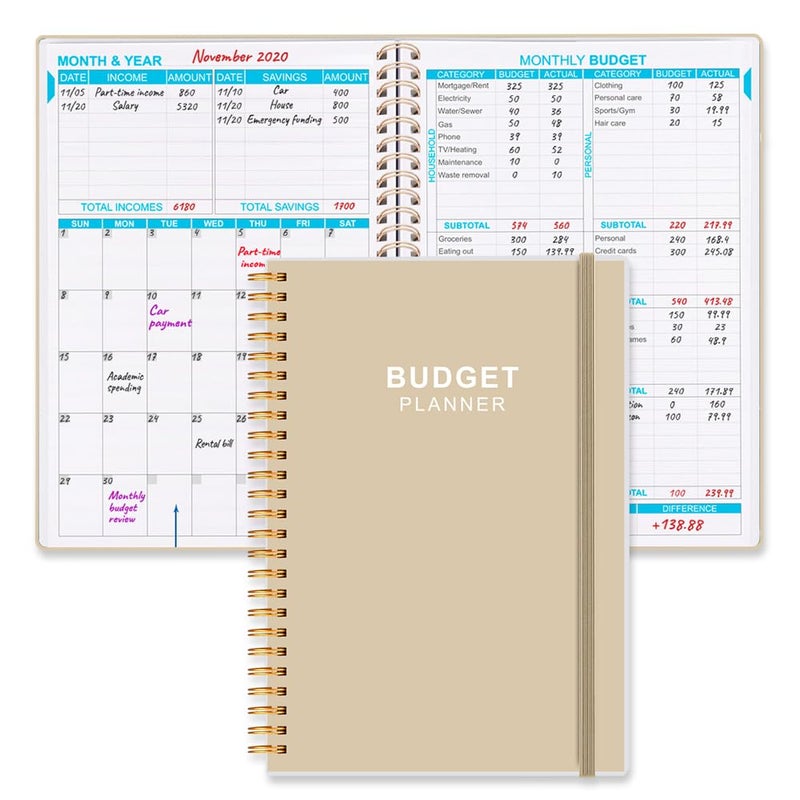 Getvow Budget Planner - Monthly Budget Book with Expense Tracker Notebook, Undated 12 Month Bill Organizer & Finance Planner to Manage Your Money, Account Book with Colorful Tabs, 5.8" x 8.5", Beige - Image 1
