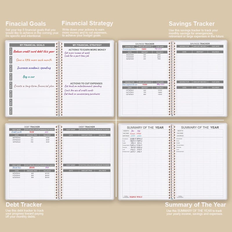 Getvow Budget Planner - Monthly Budget Book with Expense Tracker Notebook, Undated 12 Month Bill Organizer & Finance Planner to Manage Your Money, Account Book with Colorful Tabs, 5.8" x 8.5", Beige - Image 5