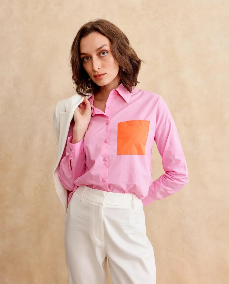 Rareism Women's Poplin Fabric Shirt With Contrast Pocket
