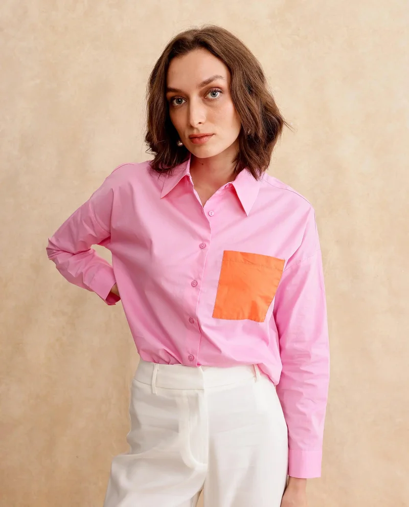 Rareism Women's Poplin Fabric Shirt With Contrast Pocket