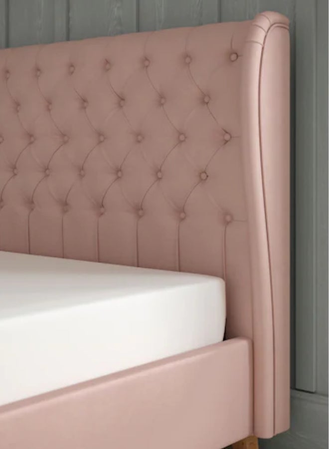 Bed and Mattress Home Tranquil Nights Tufted Upholstered Queen Size ( Mattress Size 150 X 190 CM ) Pink Color Bed Size 202 W X 158 L CM ( Mattress Sold Separately )  - Image 2