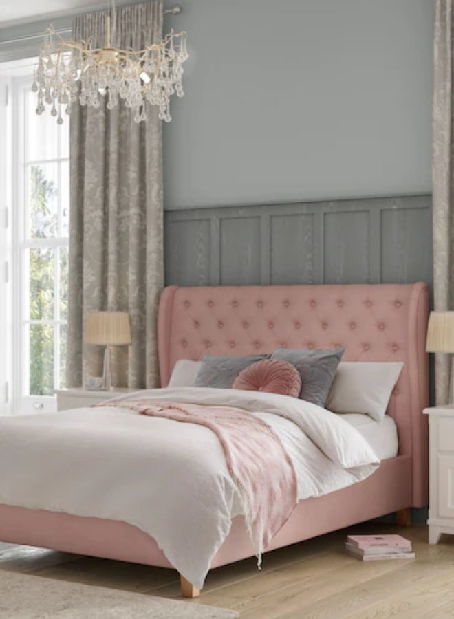 Bed and Mattress Home Tranquil Nights Tufted Upholstered Queen Size ( Mattress Size 150 X 190 CM ) Pink Color Bed Size 202 W X 158 L CM ( Mattress Sold Separately )  - Image 1