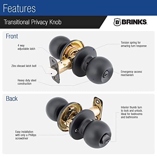 BRINKS Transitional Privacy Door Knob - Matte Black Exterior Door Lock Set, Seamlessly Blends with Interior Décor, 1 Pack - Image 4