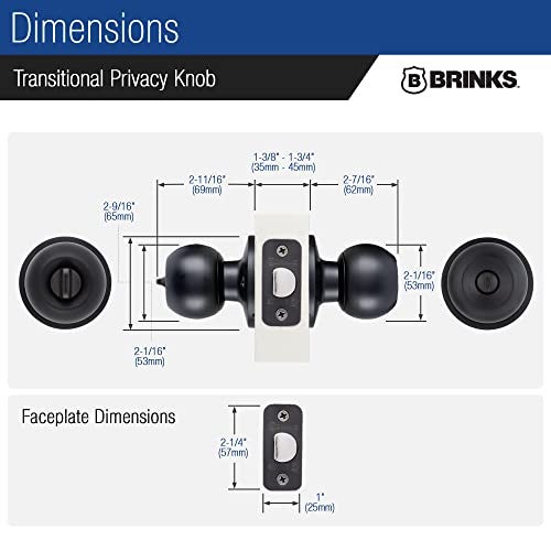 BRINKS Transitional Privacy Door Knob - Matte Black Exterior Door Lock Set, Seamlessly Blends with Interior Décor, 1 Pack - Image 5