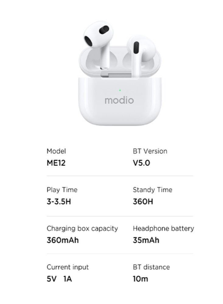 modio ME12 Bluetooth Wireless Earphones – In-Ear Headphones with Mic for Android & iOS Devices – Stable Connection, Clear Sound, Long Battery Life, and Comfortable Fit - Image 3