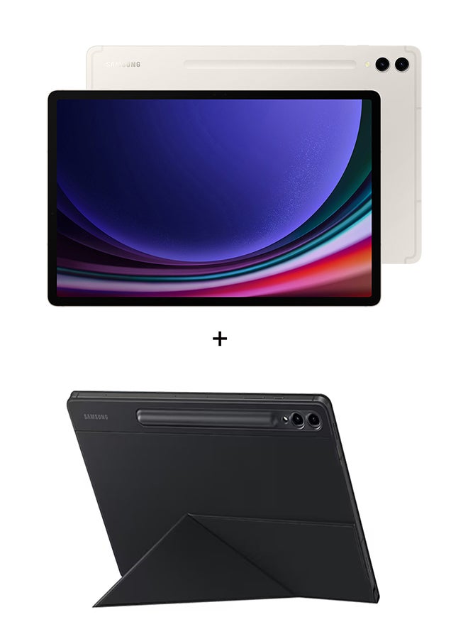 سامسونج جهاز Galaxy Tab S9 باللون البيج، وذاكرة الوصول العشوائي (RAM) سعة 12 جيجابايت، وذاكرة الوصول العشوائي (RAM) سعة 256 جيجابايت، ويدعم تقنية 5G، مزود بغطاء ذكي للكتب - إصدار الشرق الأوسط - Image 1