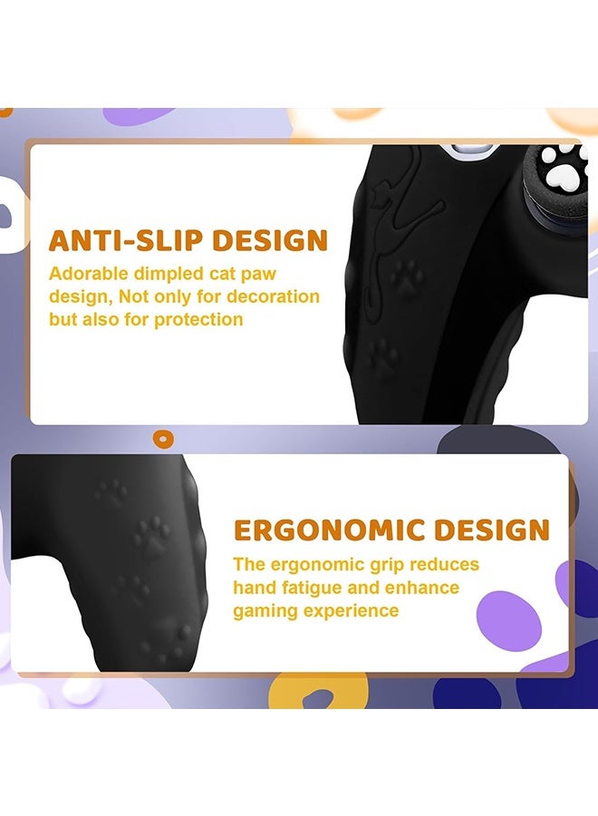 Wffo Cute Cat Paw PS5 Controller Skin - Silicone Controller Cover for PlayStation 5 Wireless Grip - with 2 Thumb Grip Caps - 1 cat Sticker - Anti-Slip Controller Cover Case - Black - Image 4