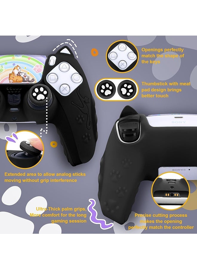 Wffo Cute Cat Paw PS5 Controller Skin - Silicone Controller Cover for PlayStation 5 Wireless Grip - with 2 Thumb Grip Caps - 1 cat Sticker - Anti-Slip Controller Cover Case - Black - Image 3