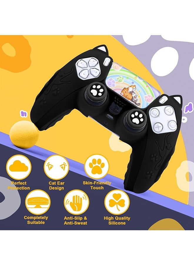 Wffo Cute Cat Paw PS5 Controller Skin - Silicone Controller Cover for PlayStation 5 Wireless Grip - with 2 Thumb Grip Caps - 1 cat Sticker - Anti-Slip Controller Cover Case - Black - Image 5