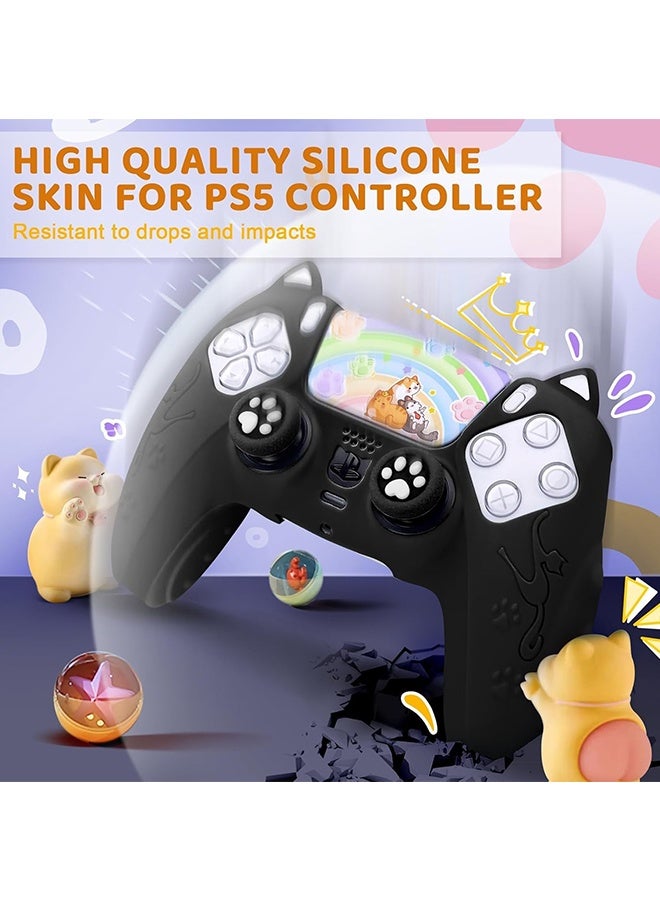 Wffo Cute Cat Paw PS5 Controller Skin - Silicone Controller Cover for PlayStation 5 Wireless Grip - with 2 Thumb Grip Caps - 1 cat Sticker - Anti-Slip Controller Cover Case - Black - Image 2