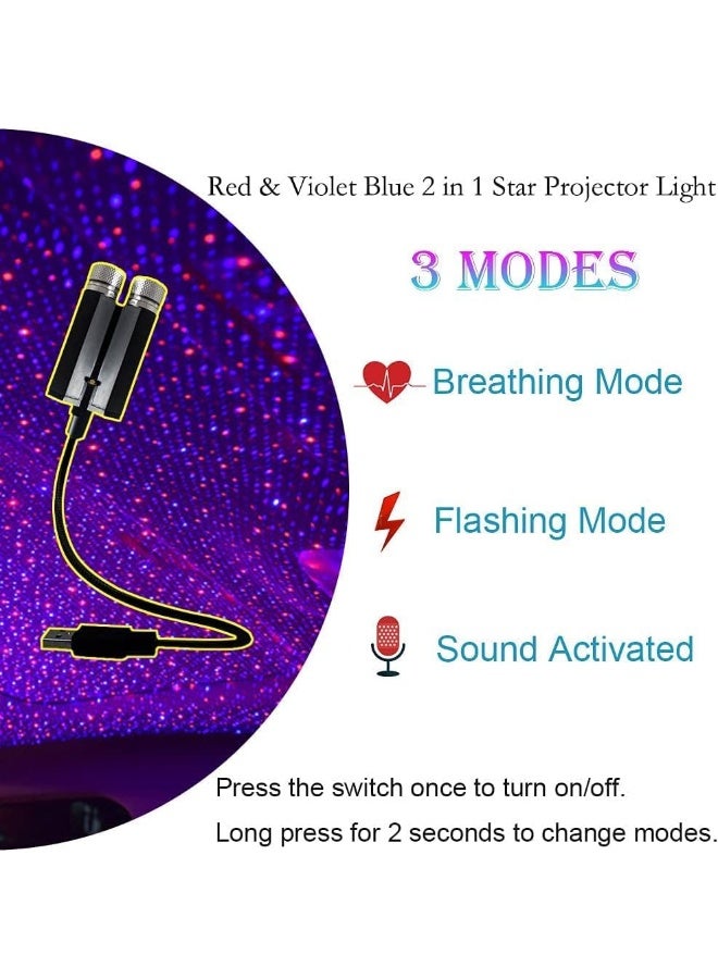 LEDCARE USB Star Night Lights Projector LEDCARE Sound Activated 3 Modes 2 in 1 Interior Car Roof Lamp Adjustable Romantic Portable LED Lights for Car Ceiling Bedroom Decoration Red Purple - Image 2