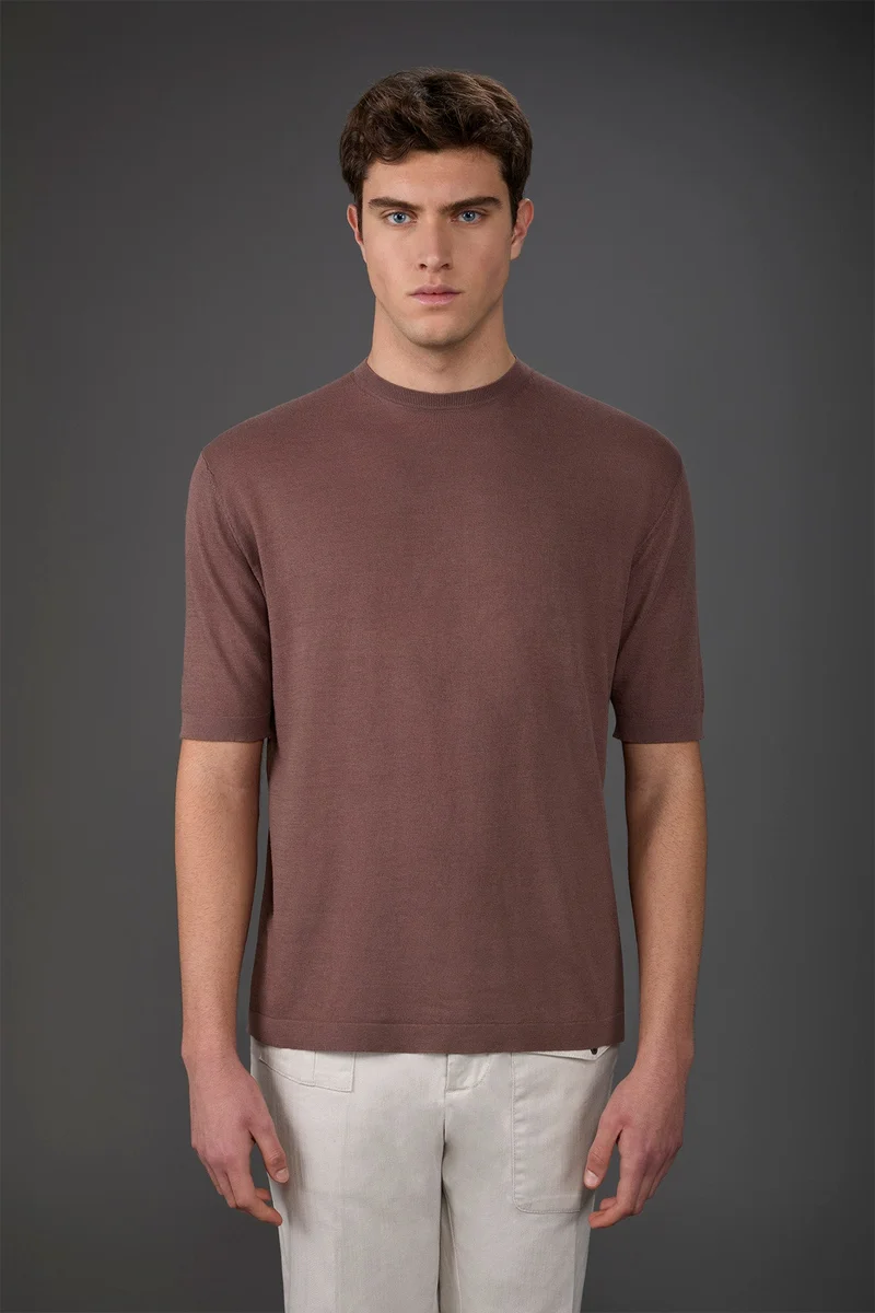 Doppelganger Pink Men's 100% cotton crepe knitted T-Shirt with short sleeves - Antique Rose for Men | Best Price UAE