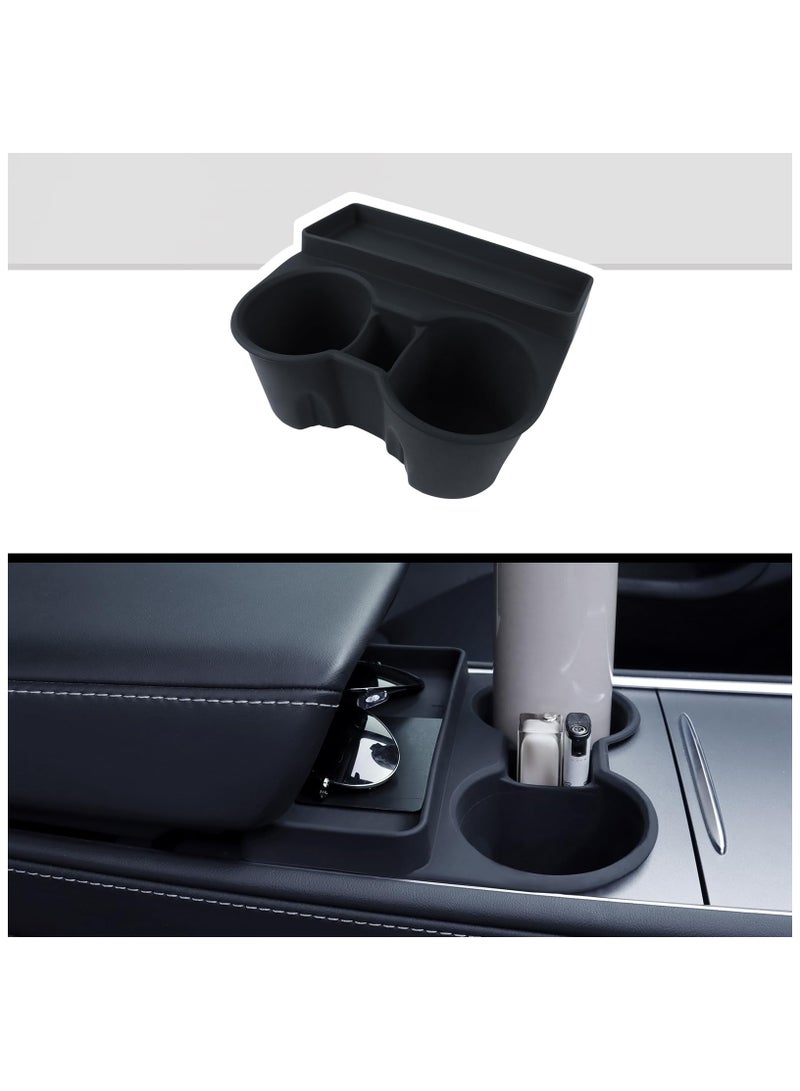 SYOSI Cup Holder for Tesla Model 3 Model Y, Insert Center Console Water Cup Limit Clamp, Center Console Cup Holder, Under Armrest Box Storage Tray Key Card Sunglasses Holder for Tesla Accessories (Black) - Image 1