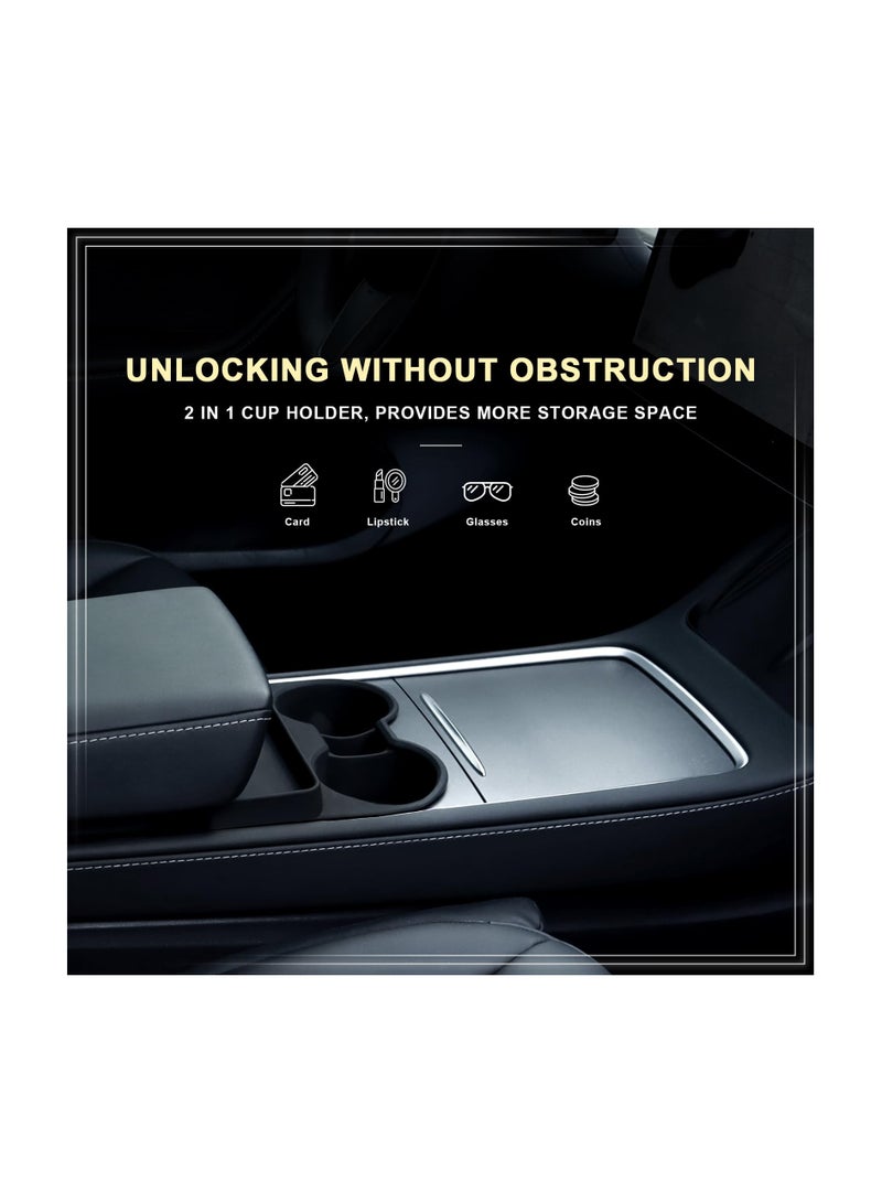 SYOSI Cup Holder for Tesla Model 3 Model Y, Insert Center Console Water Cup Limit Clamp, Center Console Cup Holder, Under Armrest Box Storage Tray Key Card Sunglasses Holder for Tesla Accessories (Black) - Image 2