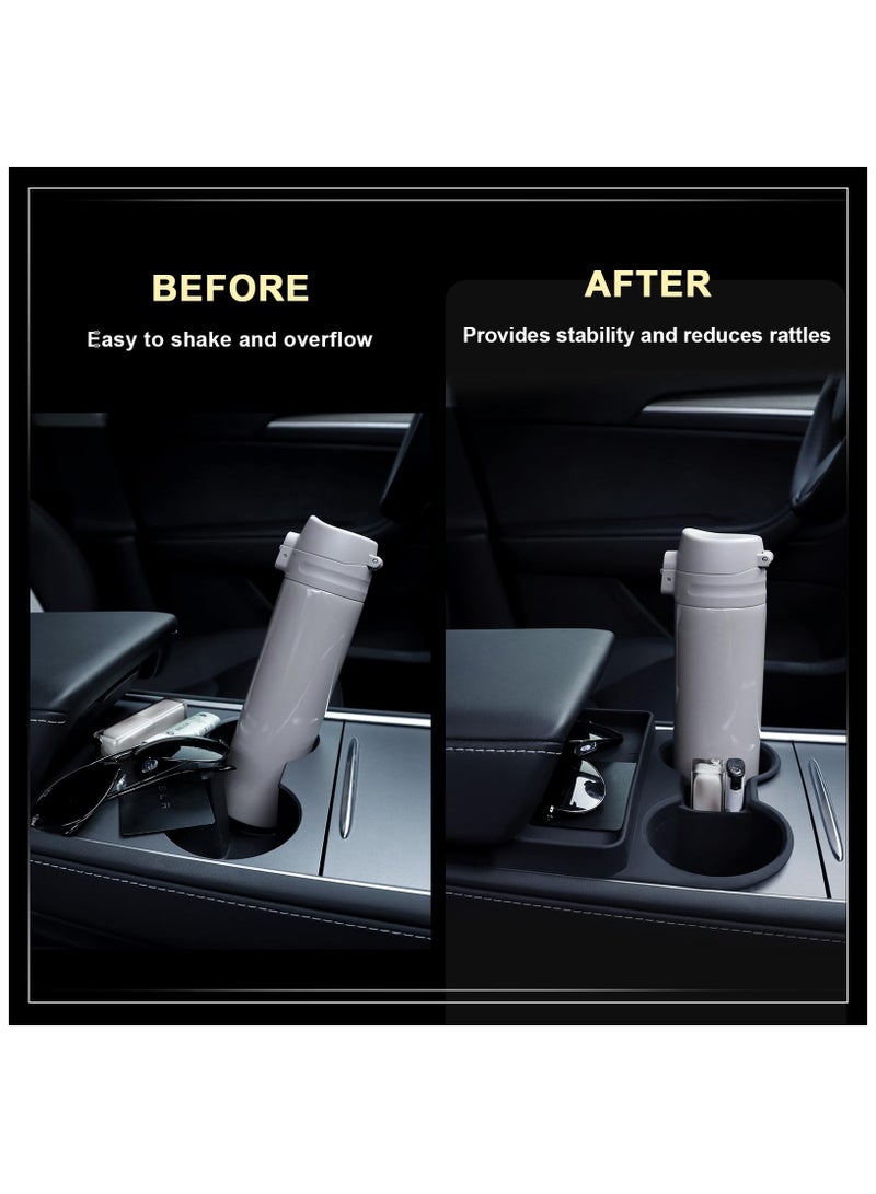 SYOSI Cup Holder for Tesla Model 3 Model Y, Insert Center Console Water Cup Limit Clamp, Center Console Cup Holder, Under Armrest Box Storage Tray Key Card Sunglasses Holder for Tesla Accessories (Black) - Image 3
