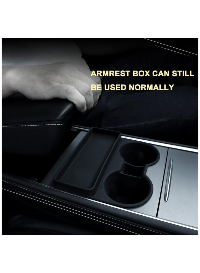 SYOSI Cup Holder for Tesla Model 3 Model Y, Insert Center Console Water Cup Limit Clamp, Center Console Cup Holder, Under Armrest Box Storage Tray Key Card Sunglasses Holder for Tesla Accessories (Black) - Image 4