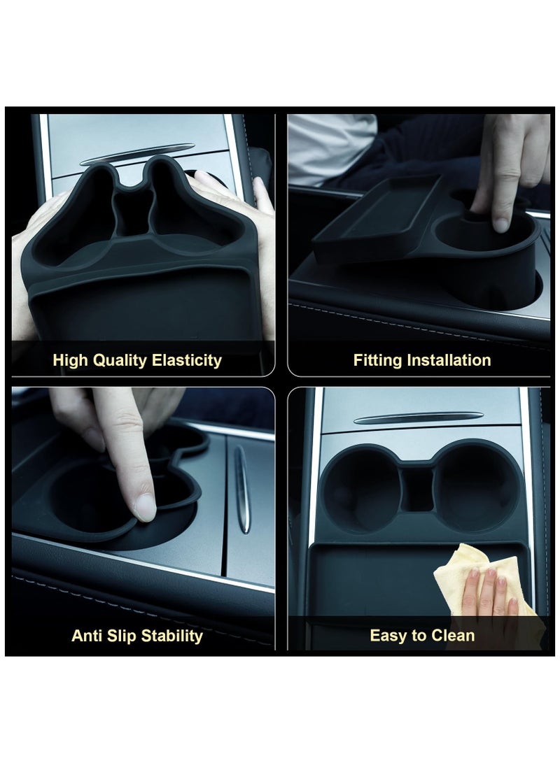 SYOSI Cup Holder for Tesla Model 3 Model Y, Insert Center Console Water Cup Limit Clamp, Center Console Cup Holder, Under Armrest Box Storage Tray Key Card Sunglasses Holder for Tesla Accessories (Black) - Image 5