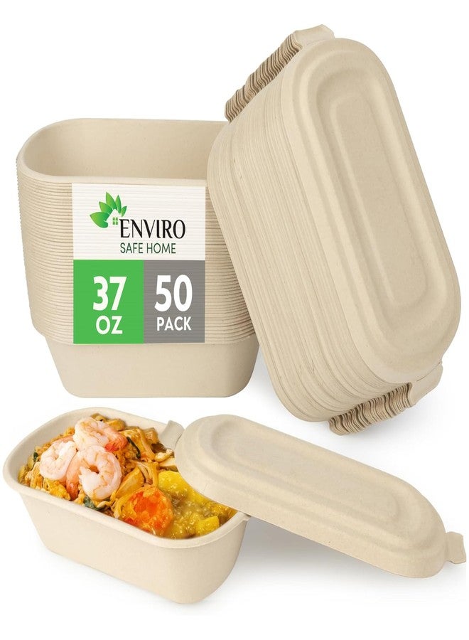 Enviro Safe Home 37 Oz Bamboo Disposable Food Containers, 50 Pack - Heavy Duty, Microwavable, Oven Safe - Perfect For Meal Prep, Salads, Lunch, To Go Food - Biodegradable (Brown) - Image 1