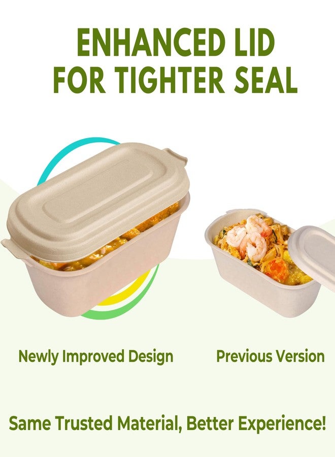 Enviro Safe Home 37 Oz Bamboo Disposable Food Containers, 50 Pack - Heavy Duty, Microwavable, Oven Safe - Perfect For Meal Prep, Salads, Lunch, To Go Food - Biodegradable (Brown) - Image 2